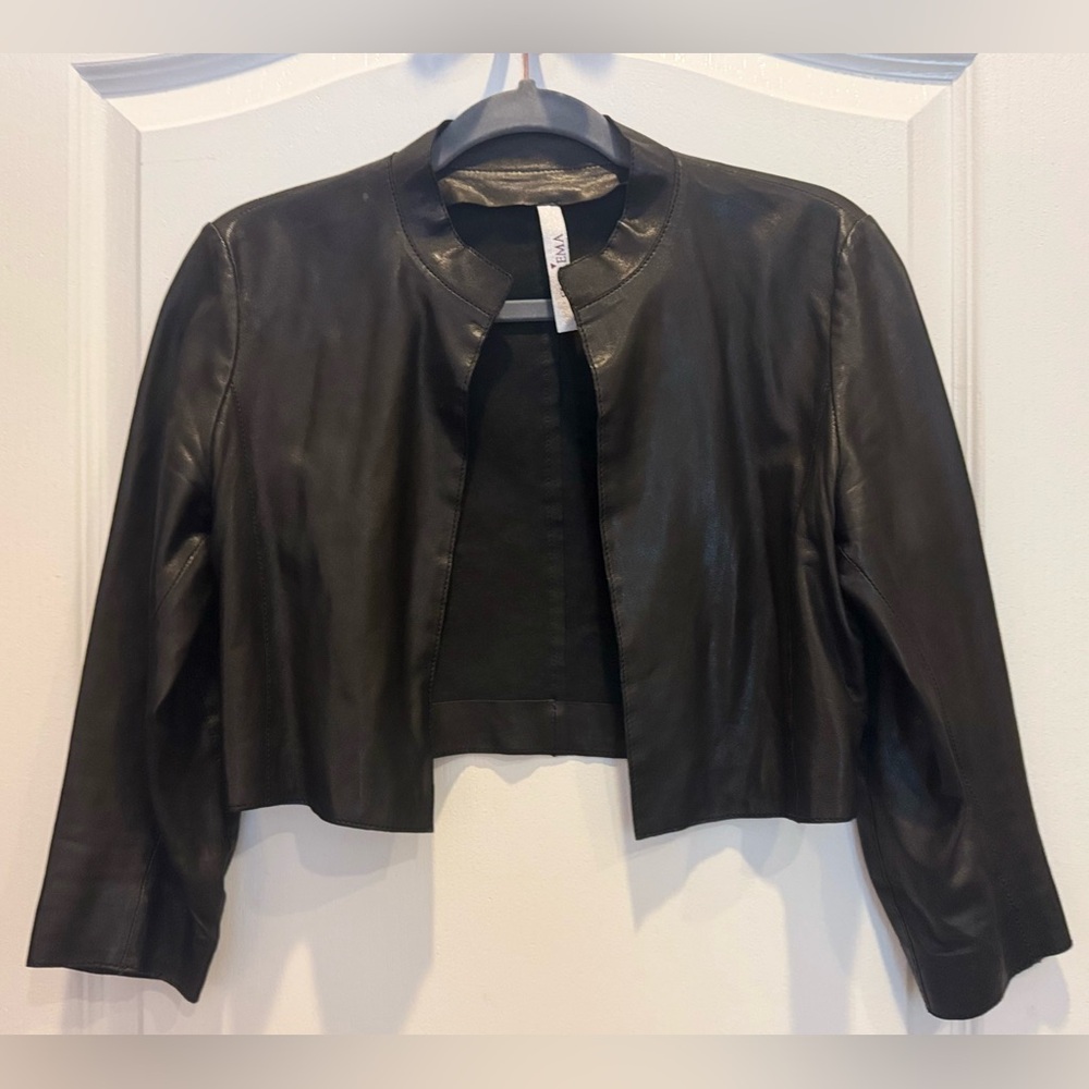 SUPREMA ITALY Black Leather Cropped Open Front Jacket Size  IT 40/US 4 or 6